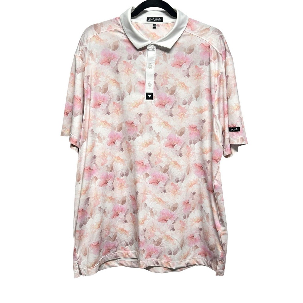 Bad Birdie Polo Shirt Bungalow Performance Golf Blue Pink Floral Watercolor‎ 2XL